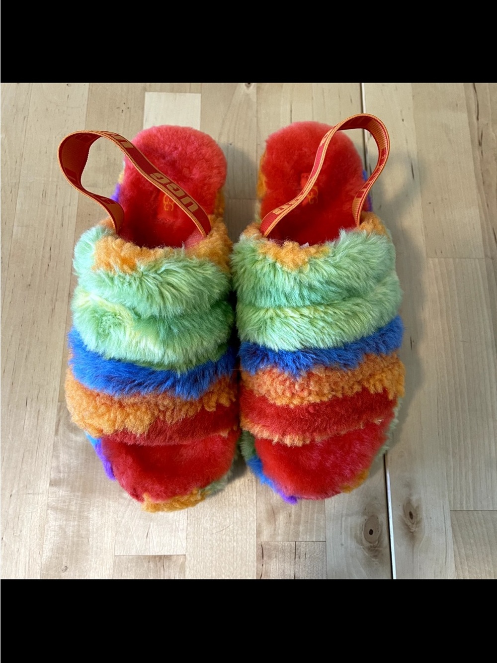 UGG Fluff Yeah Tie-Dye Rainbow Pride Slide Sz 12 - Picture 3 of 15